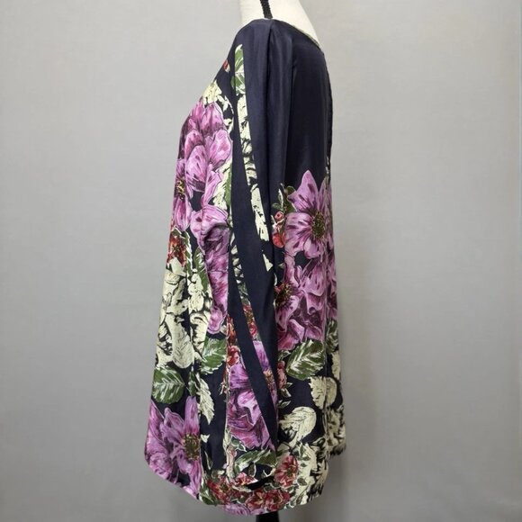 Johnny Was 100% Silk Blouse Womens L Floral Print Top Light Boho Resort Designer - Picture 2 of 9